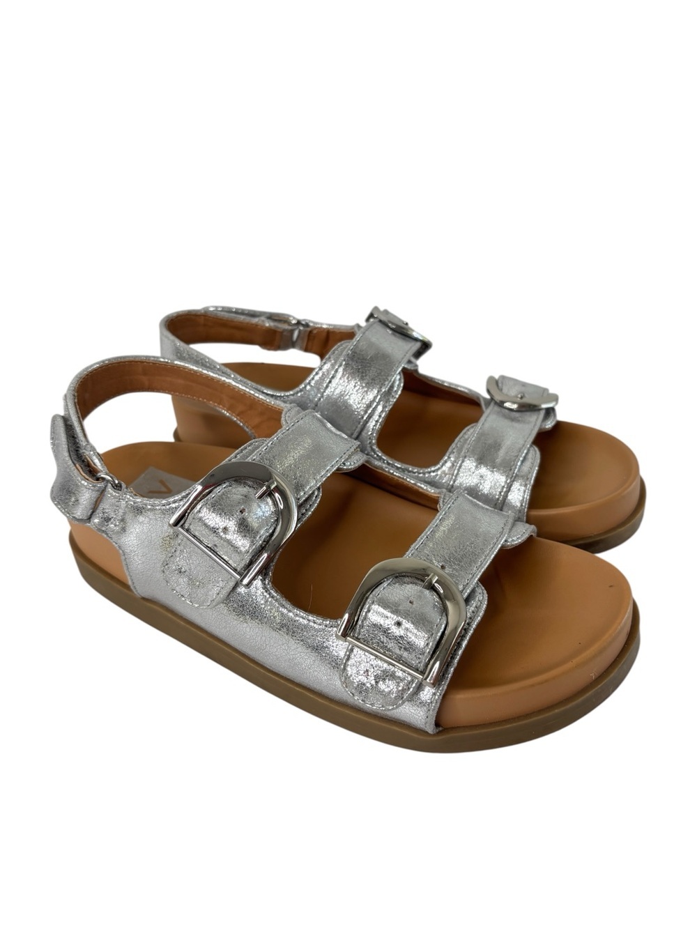 Dolce Vita Alameda Sandals Womens Sz 6.5 Metallic Silver Hook & Loop Ankle Strap